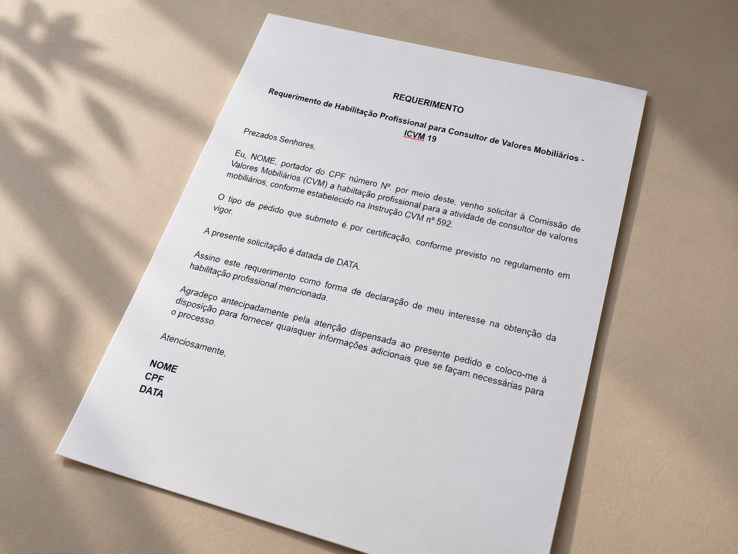 Página do material Modelos de Documentos para Registro de Consultor de Investimentos à CVM